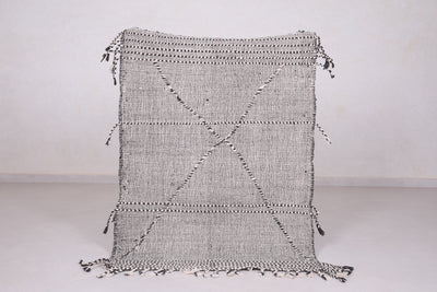 Moroccan Rug - Black and White Geometric Design - 3.3x4.7 ft - Handwoven Kilim