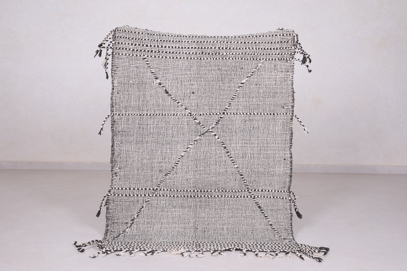 Moroccan Rug - Black and White Geometric Design - 3.3x4.7 ft - Handwoven Kilim