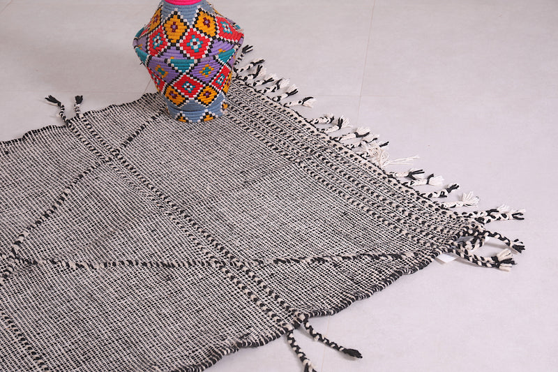 Moroccan Rug - Black and White Geometric Design - 3.3x4.7 ft - Handwoven Kilim
