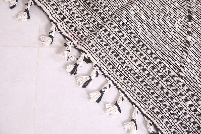 Moroccan Rug - Black and White Geometric Design - 3.3x4.7 ft - Handwoven Kilim