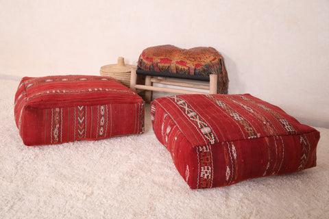 Two Moroccan red Poufs for home decor