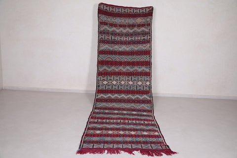 Vintage moroccan handwoven kilim runner rug 3.9 FT X 12 FT