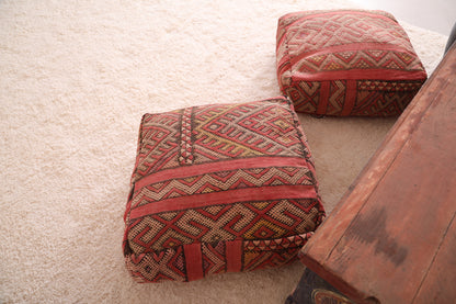 Two Moroccan red Handmade Bohemian Poufs