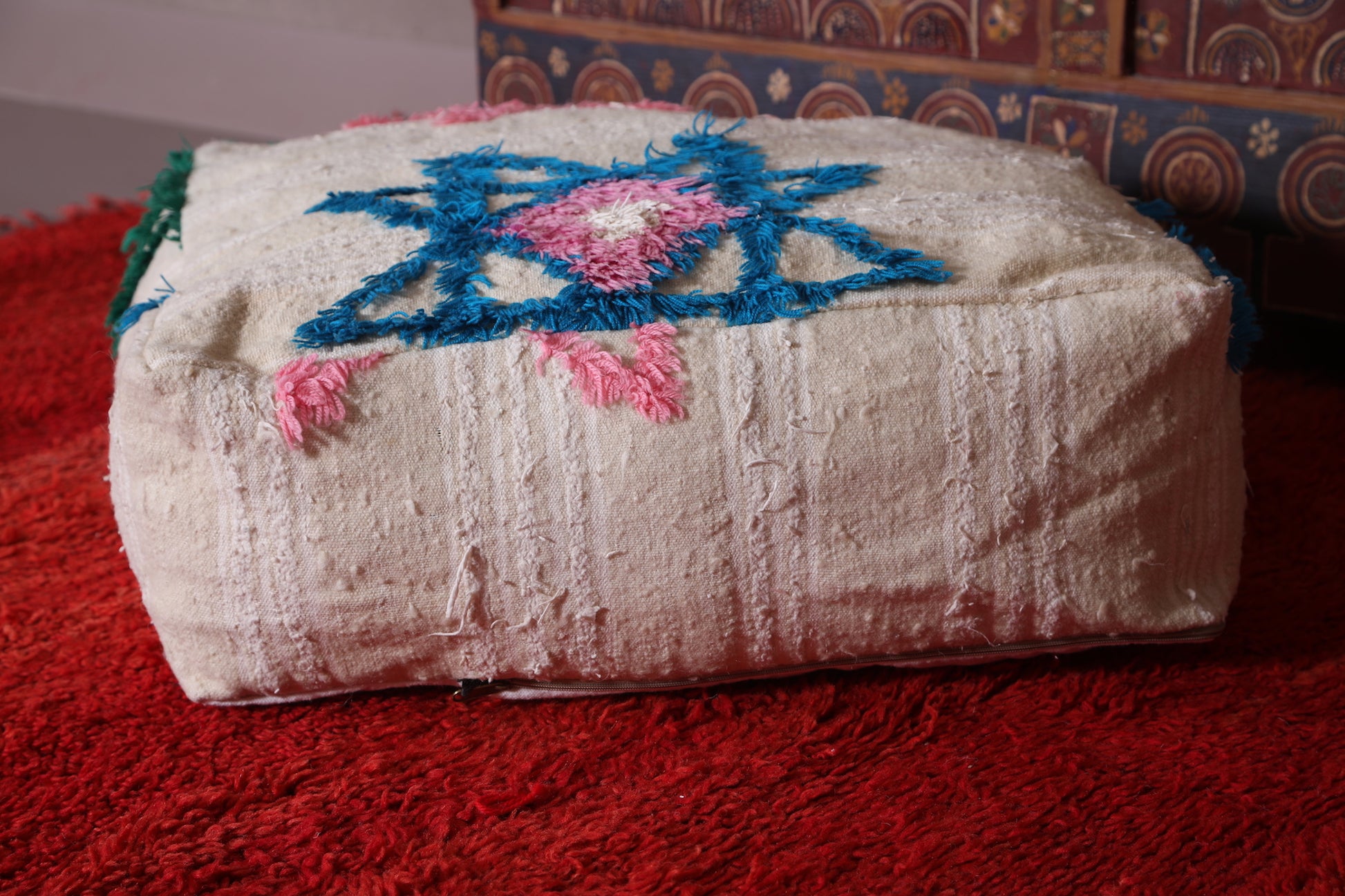 Moroccan berber handmade woven kilim pouf