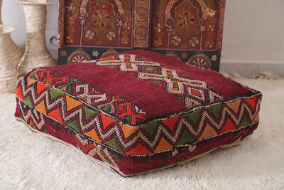 Colorful berbe Moroccan azilal pouf - kilim poufs