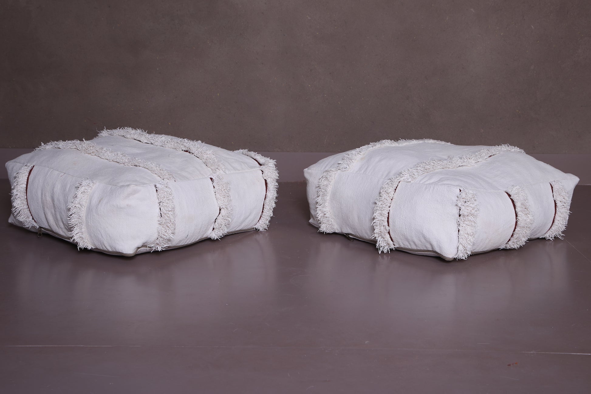 Two moroccan white poufs ottoman
