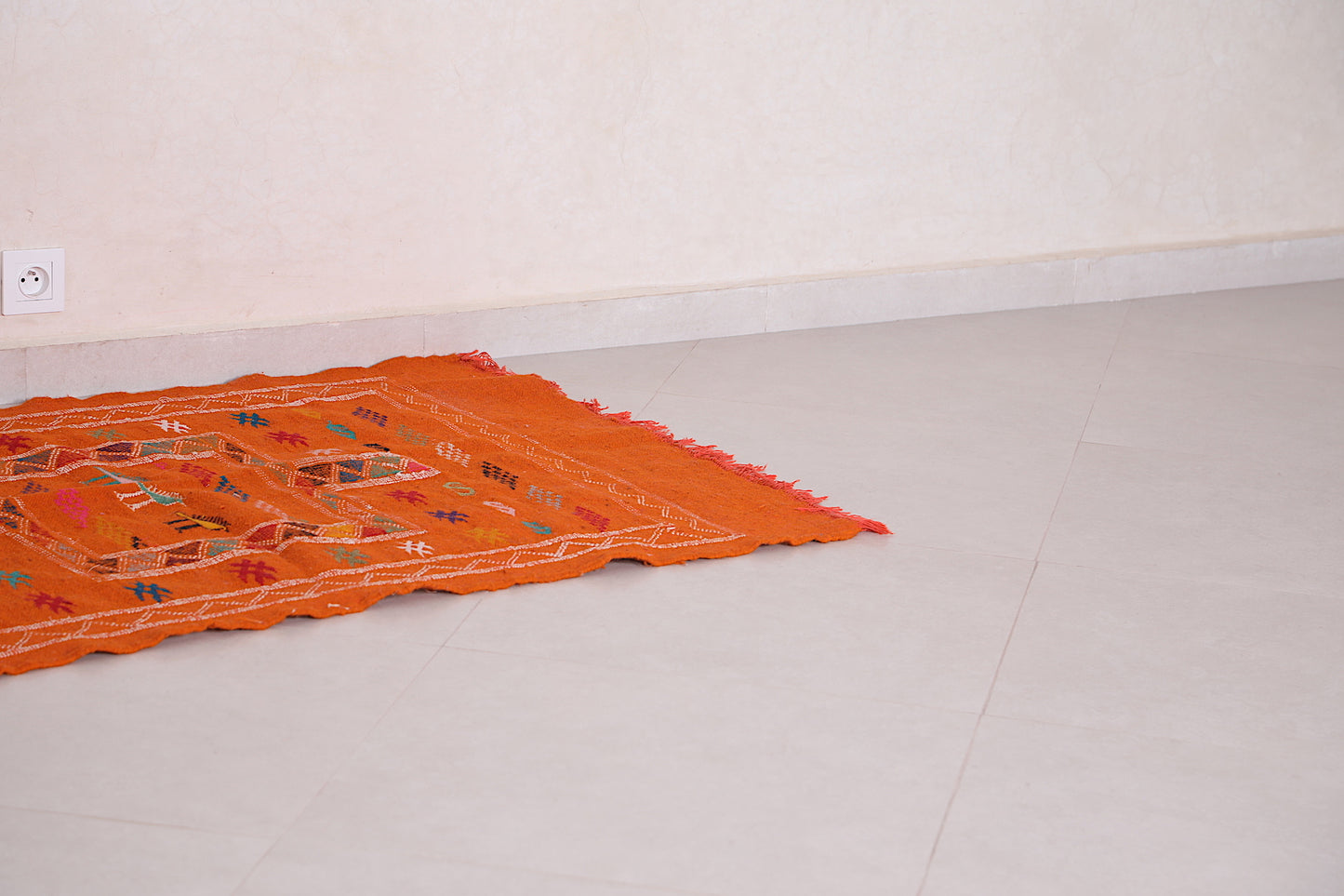 Orange Moroccan Kilim Rug 3 X 4.9 Feet