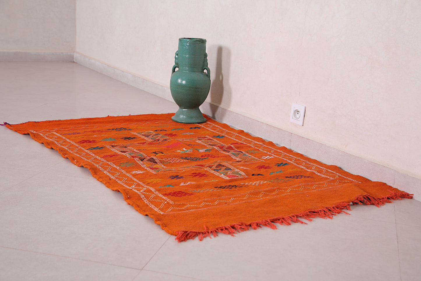 Orange Moroccan Kilim Rug 3 X 4.9 Feet
