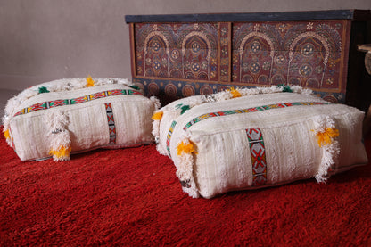 Two Moroccan handwoven kilim berber poufs