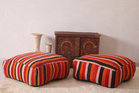 Two Square Vintage Moroccan Poufs Ottoman