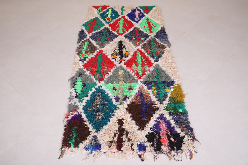 Moroccan Rug 3.1 x 7.2 Feet - Vibrant Wool Design with Geometric Shapes - moroccan rug