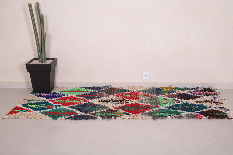 Moroccan Rug 3.1 x 7.2 Feet - Vibrant Wool Design with Geometric Shapes - moroccan rug