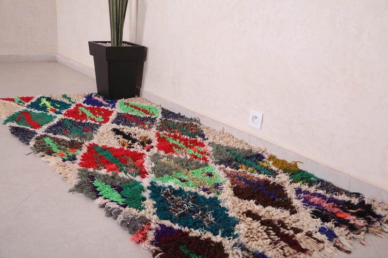 Moroccan Rug 3.1 x 7.2 Feet - Vibrant Wool Design with Geometric Shapes - moroccan rug