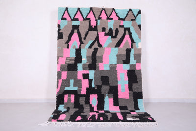 Moroccan Rug 4.9 x 7.8 Feet - Abstract Pink, Blue, and Black Design - moroccan rug