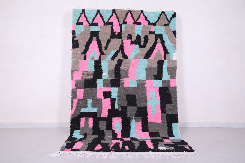 Moroccan Rug 4.9 x 7.8 Feet - Abstract Pink, Blue, and Black Design - moroccan rug