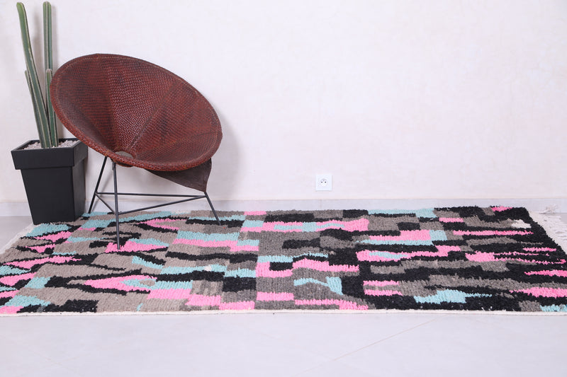 Moroccan Rug 4.9 x 7.8 Feet - Abstract Pink, Blue, and Black Design - moroccan rug