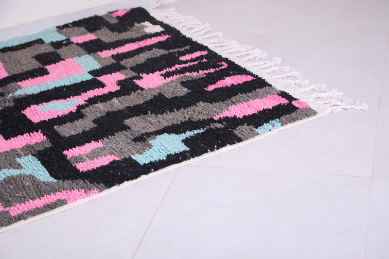 Moroccan Rug 4.9 x 7.8 Feet - Abstract Pink, Blue, and Black Design - moroccan rug