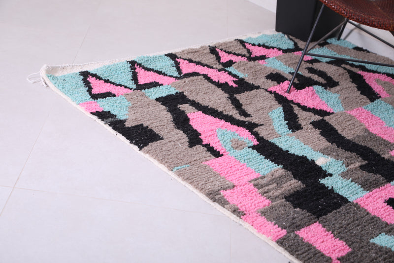 Moroccan Rug 4.9 x 7.8 Feet - Abstract Pink, Blue, and Black Design - moroccan rug
