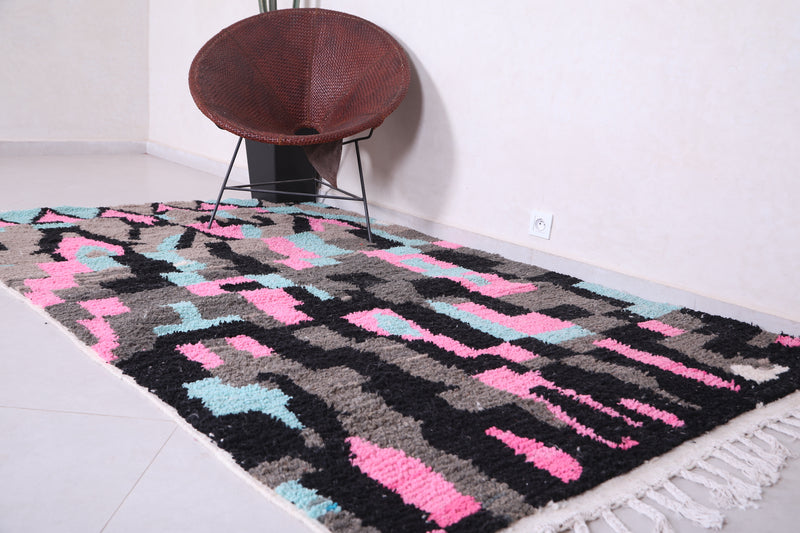 Moroccan Rug 4.9 x 7.8 Feet - Abstract Pink, Blue, and Black Design - moroccan rug