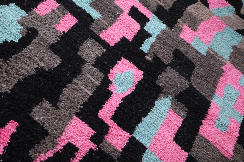 Moroccan Rug 4.9 x 7.8 Feet - Abstract Pink, Blue, and Black Design - moroccan rug