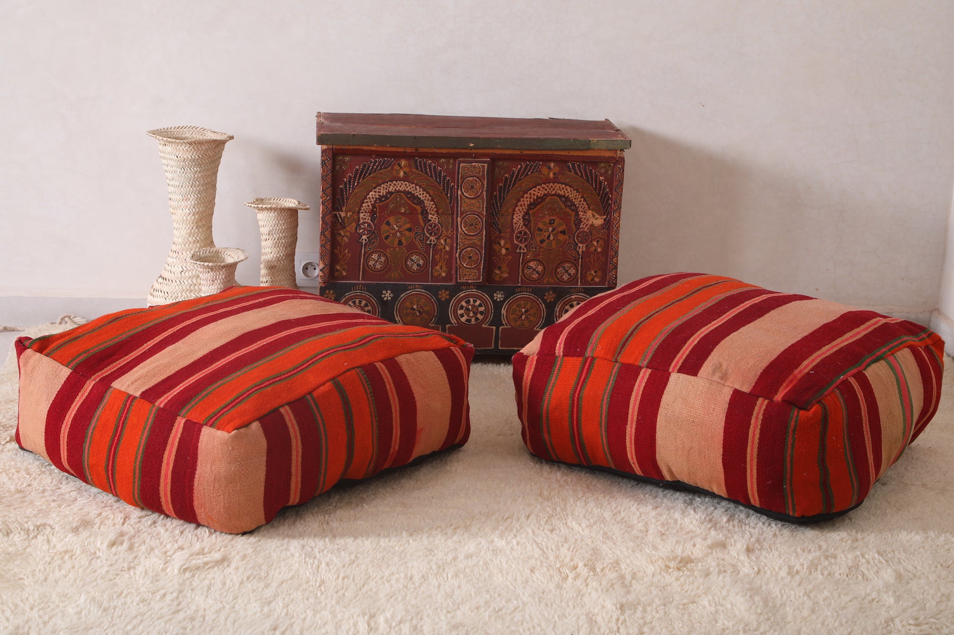 Set of 2 Kilim Ottoman handmade Poufs