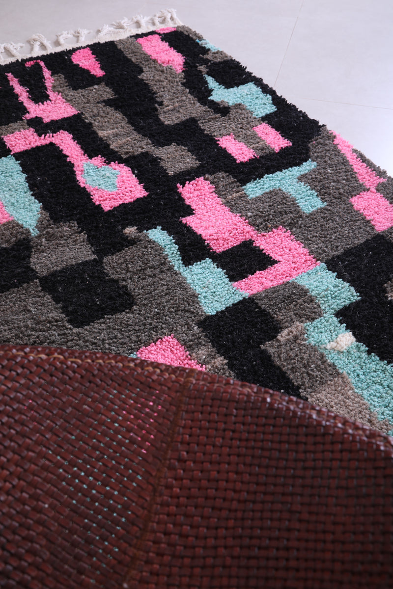 Moroccan Rug 4.9 x 7.8 Feet - Abstract Pink, Blue, and Black Design - moroccan rug
