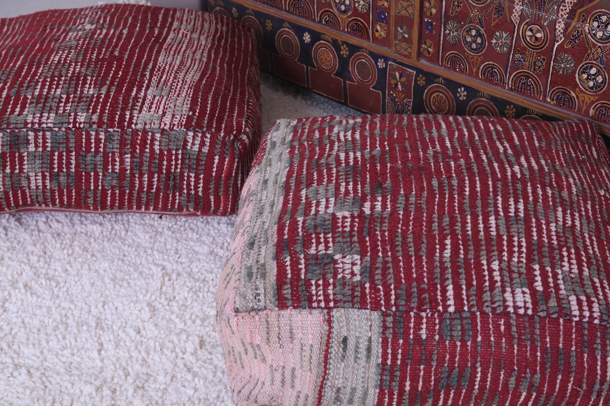 Two moroccan handmade ottoman poufs
