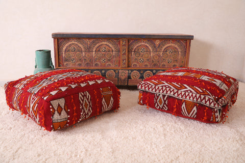 Two Hand knotted Moroccan Kilim Poufs