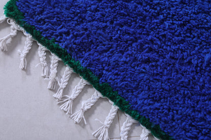 Blue rug & Green border - Moroccan plain blue rug - Blue carpet - Custom Rug