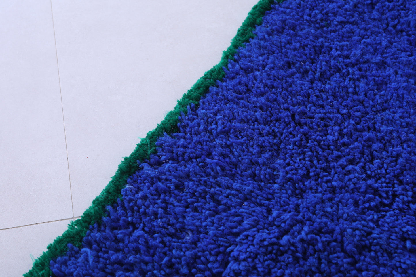 Blue rug & Green border - Moroccan plain blue rug - Blue carpet - Custom Rug