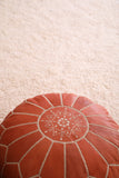Moroccan Ottoman round Pouf in Tan Leather