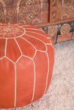 Moroccan Ottoman round Pouf in Tan Leather