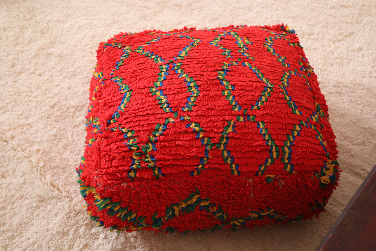 Red Living room handmade rug pouf
