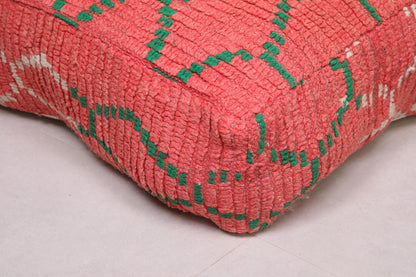Moroccan red pouf ottoman with green trellis