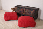 Two Wonderful Handwoven Red Kilim Pouf Ottoman