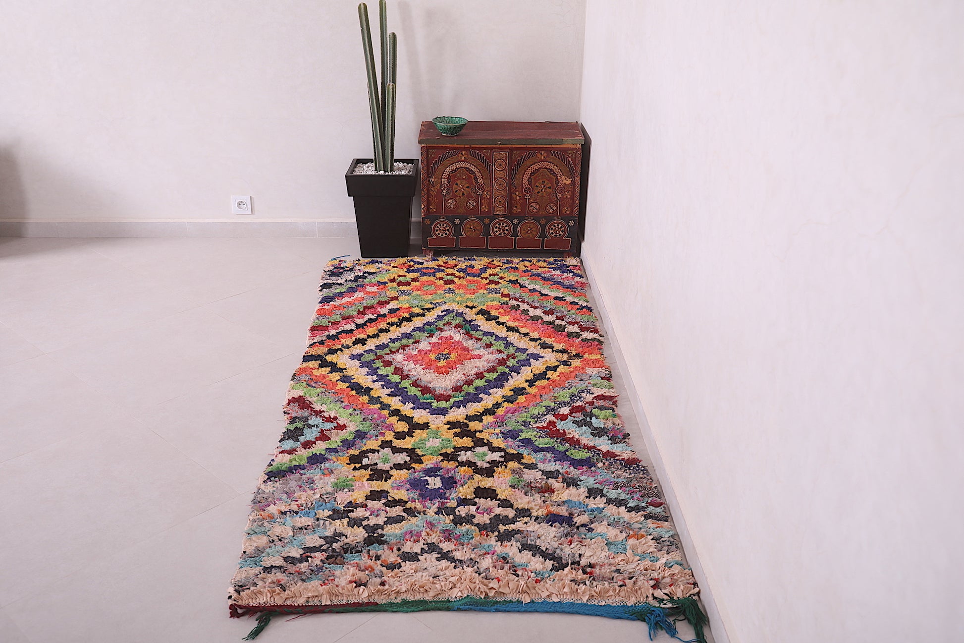 Moroccan Boucherouite Runner rug 3.2 X 7.2 Feet