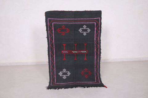Black Moroccan Berber kilim rug 2.8 FT X 4.4 FT