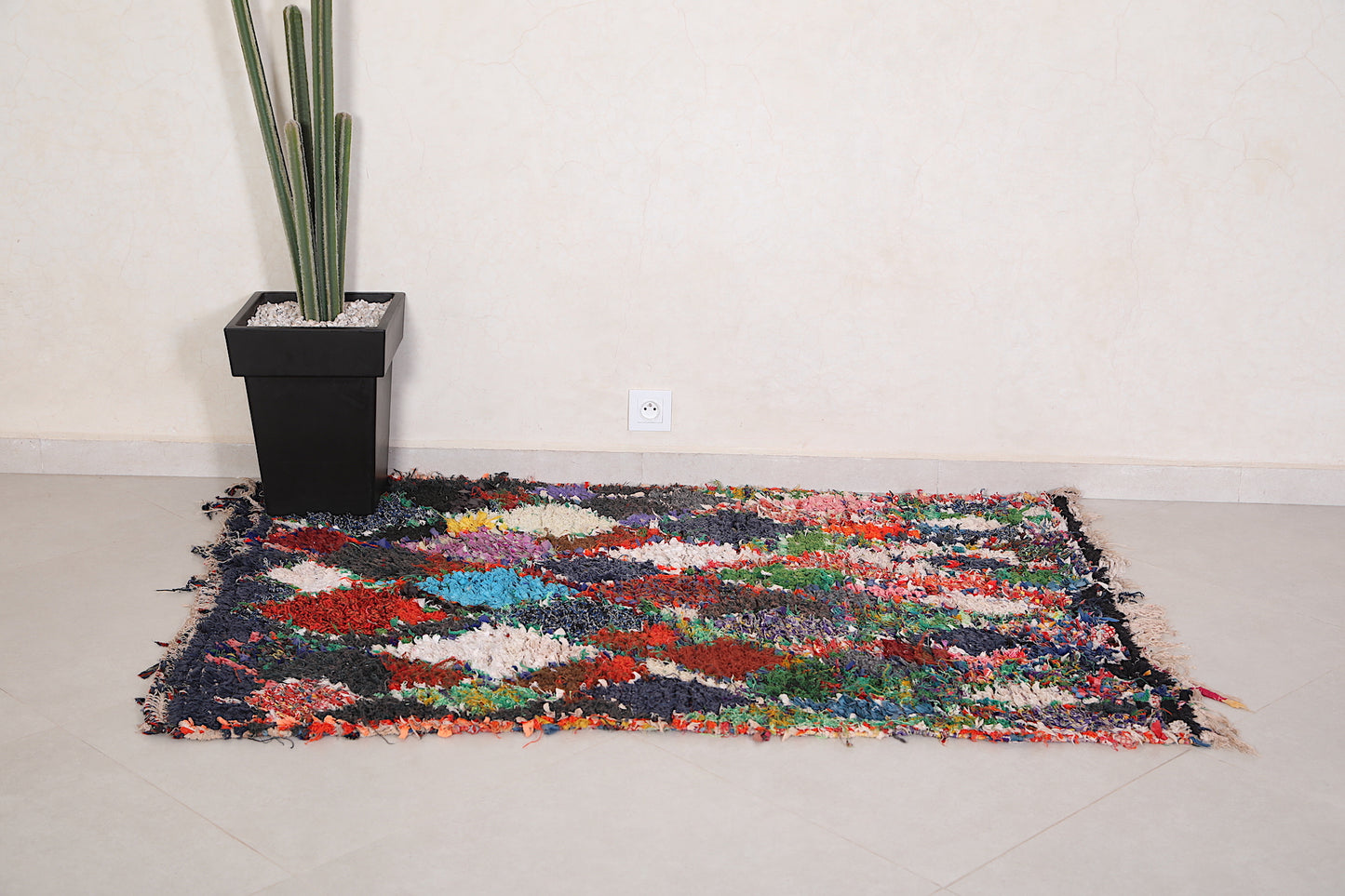knotted Boucherouite rug 3.4 X 5.2 Feet