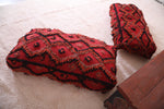 Red ottoman , Set of two moroccan rug poufs