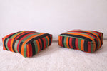 Two Colorful vintage berber rug poufs ottoman