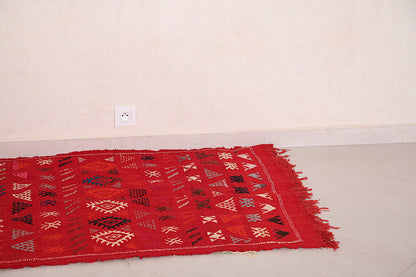 Red Moroccan rug 3.2 ft x 4.7 ft, Small kilim rug