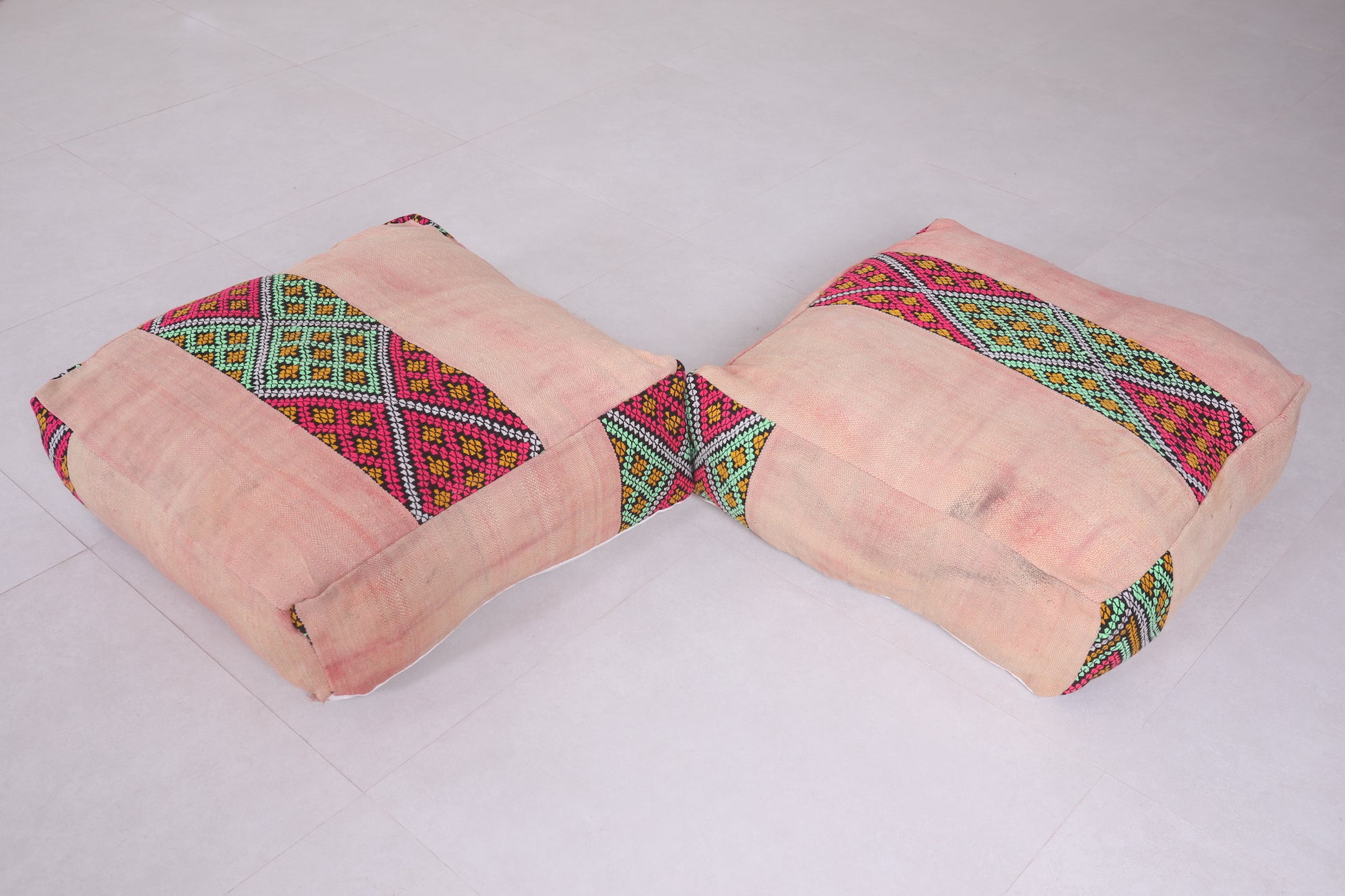Two Handmade berber Moroccan Kilim Poufs