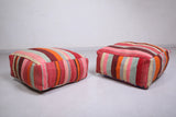 Two Handmade moroccan colorful poufs ottoman
