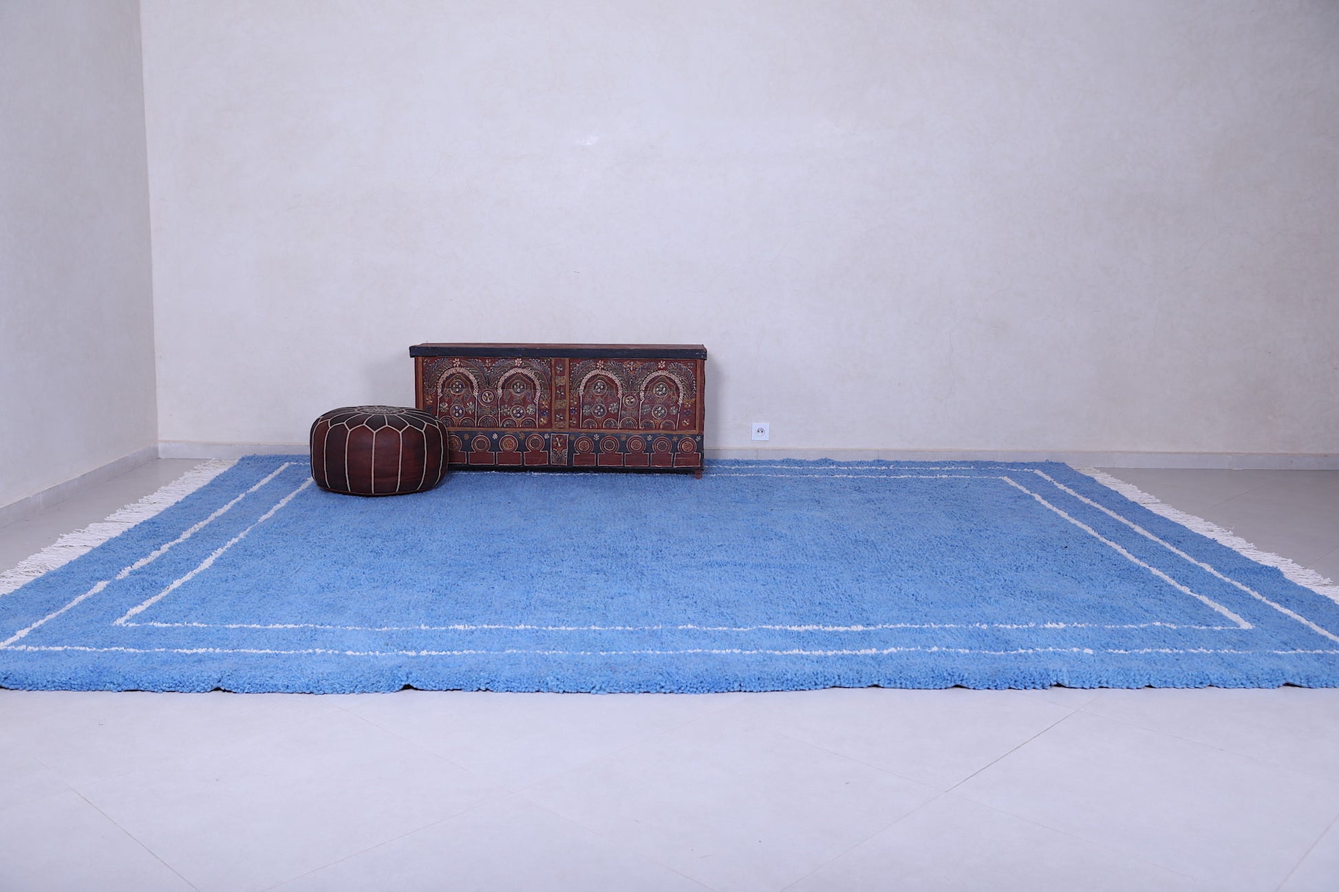 Handmade blue berber Rug - Moroccan all wool rug - Custom Rug