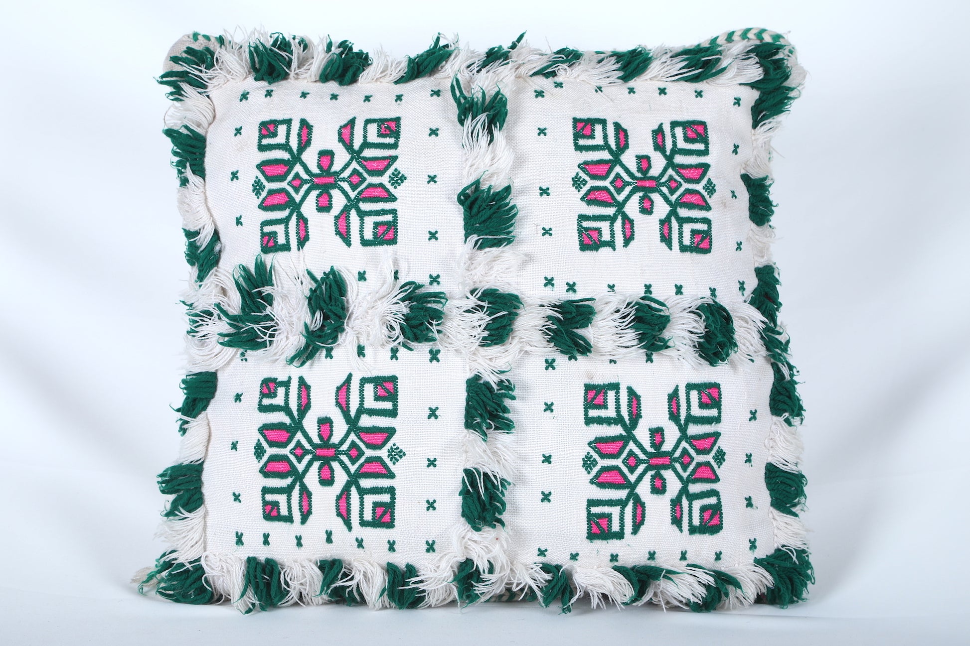 White & Green Moroccan pillow 20.4 INCHES X 20.8 INCHES