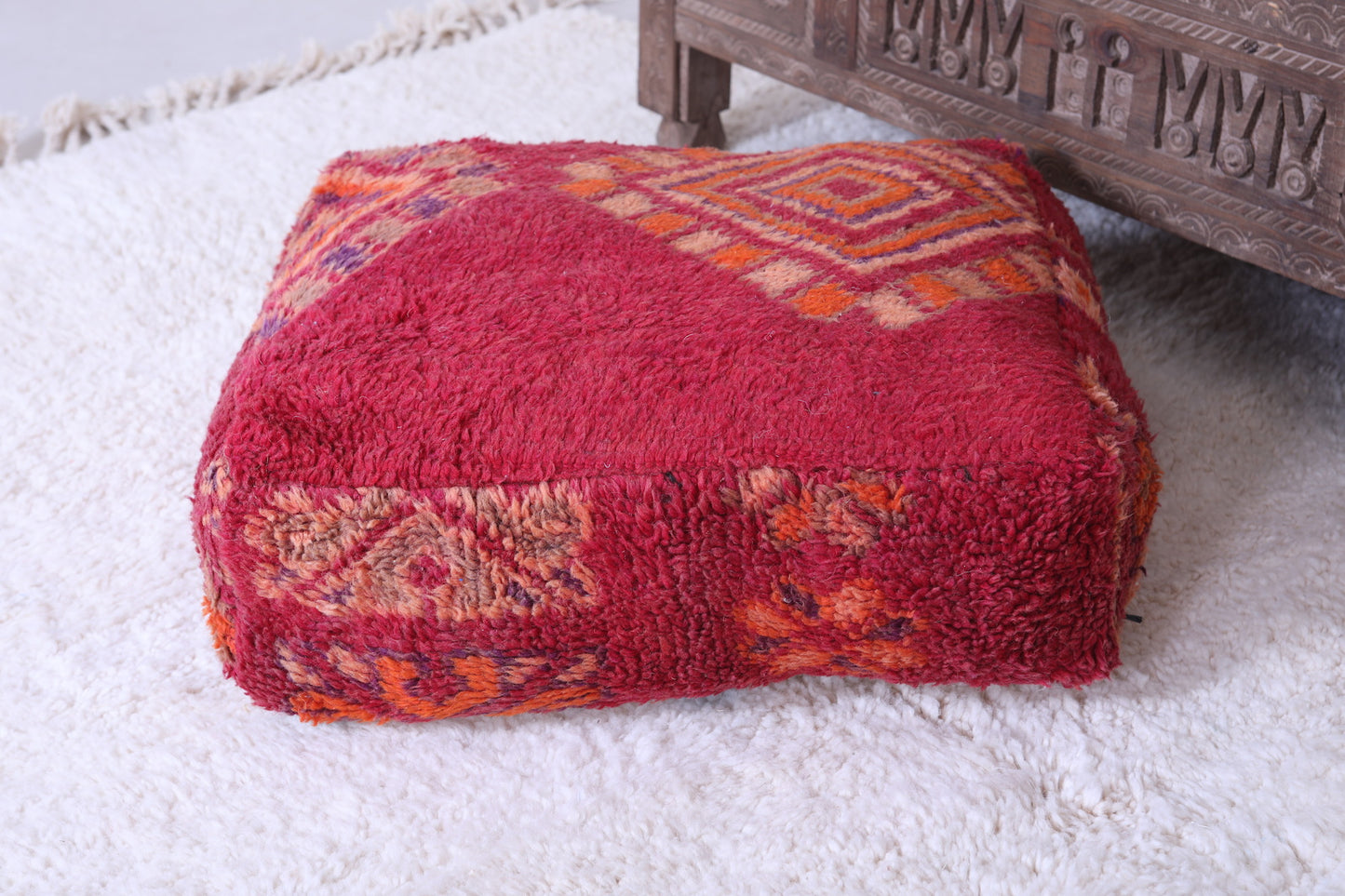 Moroccan handmade ottoman red old rug pouf