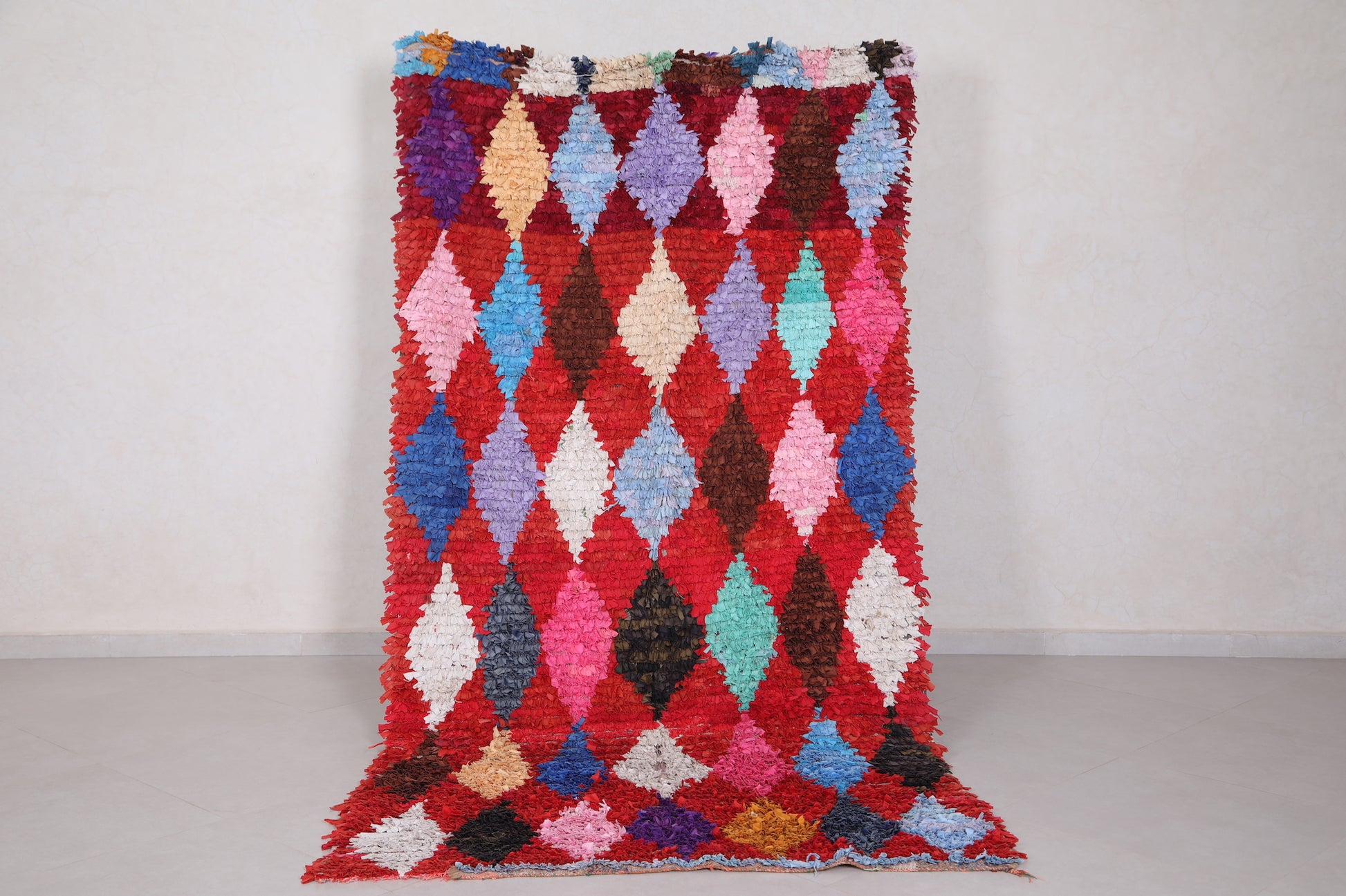 Colorful Azilal Boucherouite rug 4.6 x 8.6 Feet