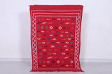 Red moroccan handwoven kilim rug 3.1 FT X 4.6 FT