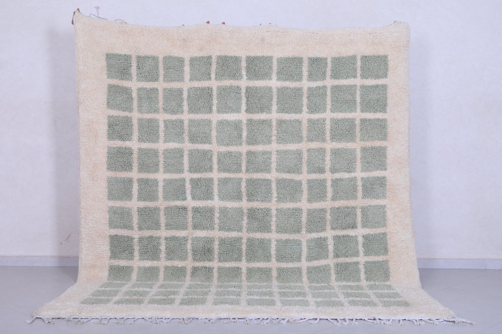 Green Grid Rug Pattern Custom Moroccan grid rug - Sage green & cream checkered design ...