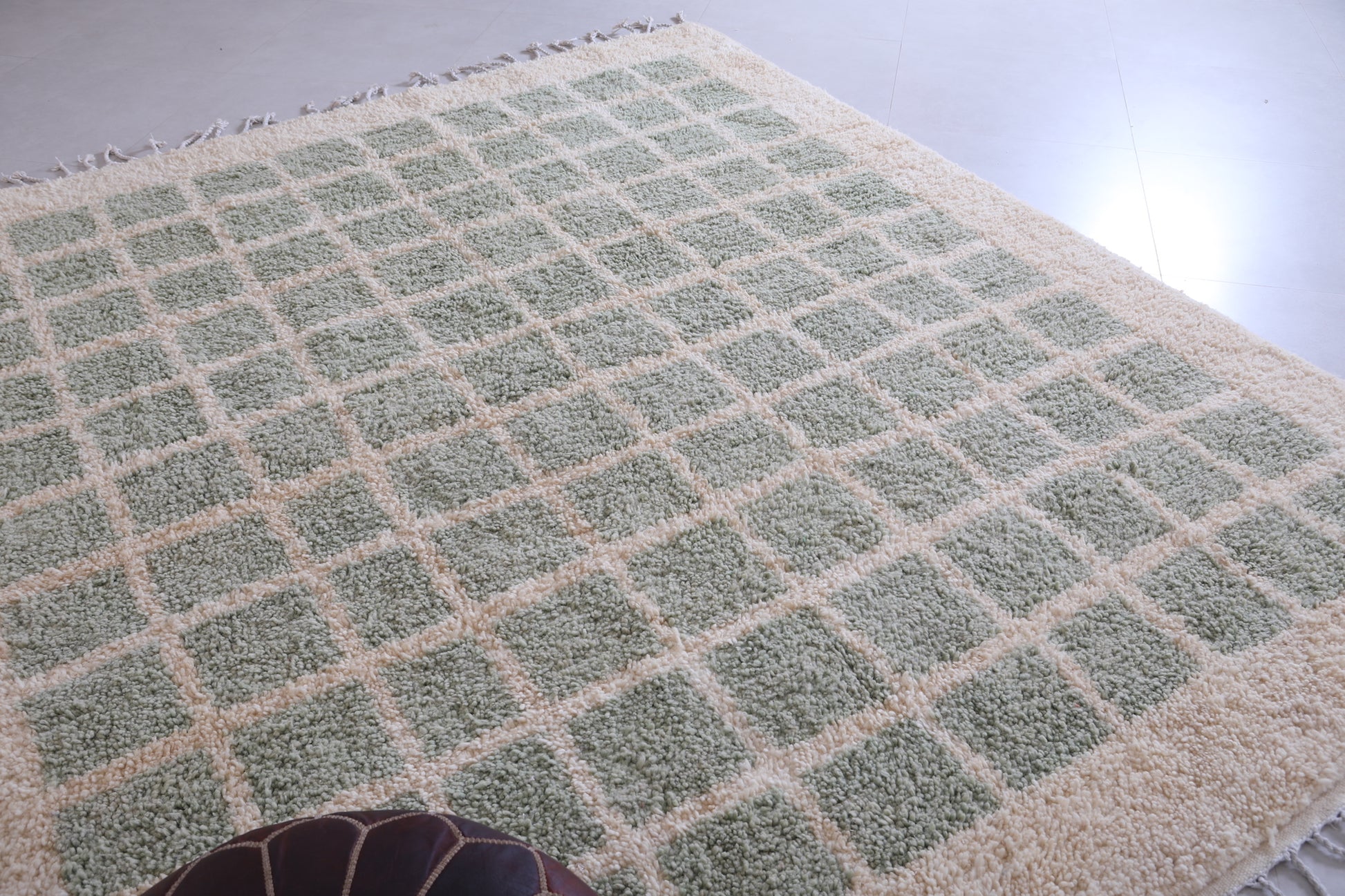 Moroccan shaggy rug - Green squares - Custom area rug